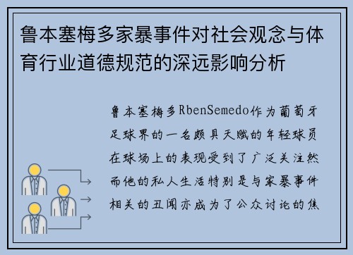 鲁本塞梅多家暴事件对社会观念与体育行业道德规范的深远影响分析